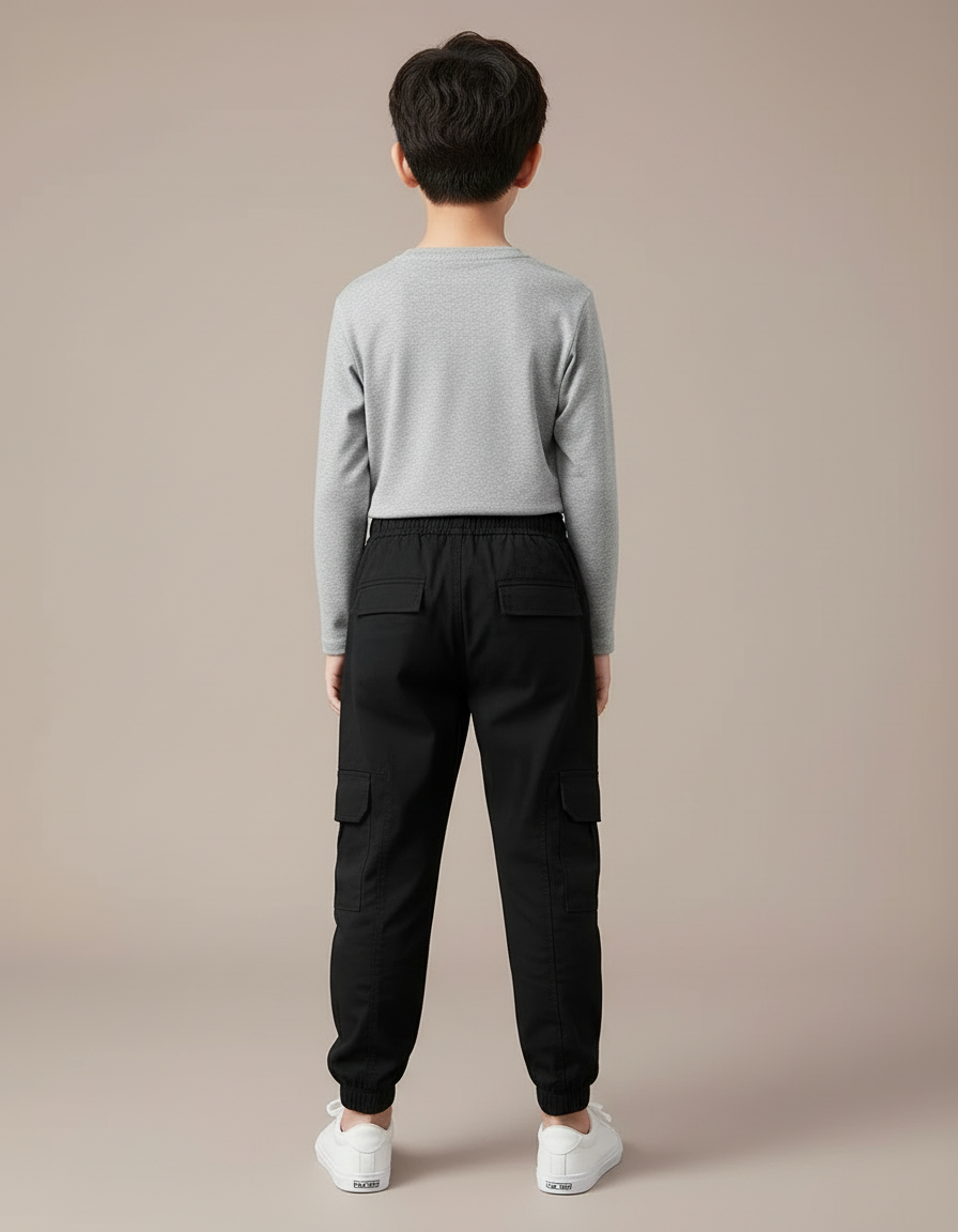 Pantalon Cargo Noir Coton Multipoches Décontracté Enfant - vue 2