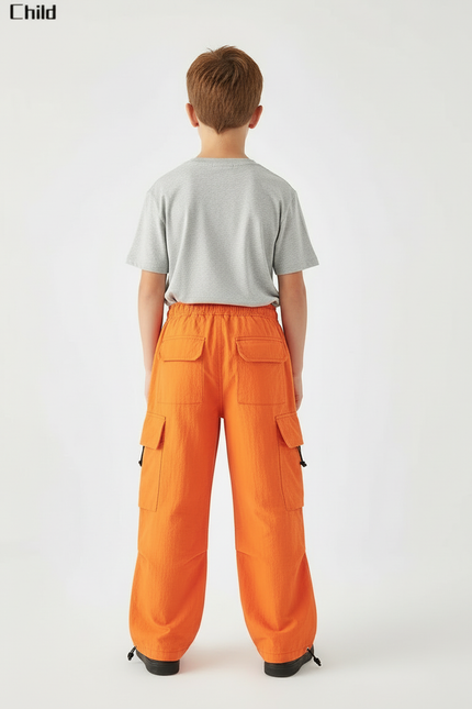 Pantalon Cargo Orange Ample Enfant Multipoches Streetwear - Polyester - vue 2