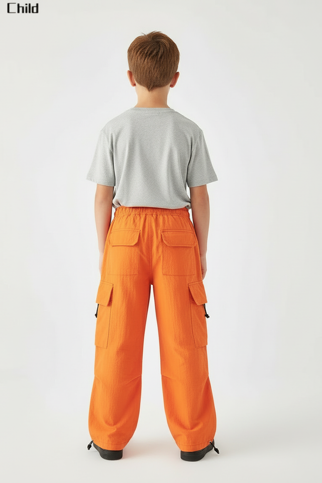 Pantalon Cargo Orange Ample Enfant Multipoches Streetwear - Polyester - vue 2