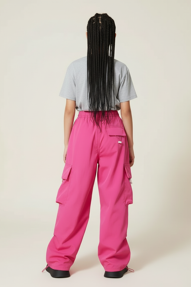Pantalon Cargo Rose Ample Streetwear Multipoches Fille - Polyester - vue 2