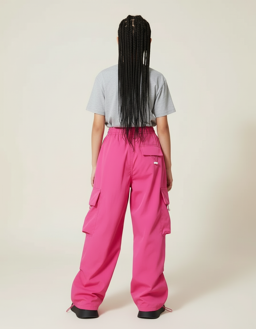 Pantalon Cargo Rose Ample Streetwear Multipoches Fille - Polyester - vue 2