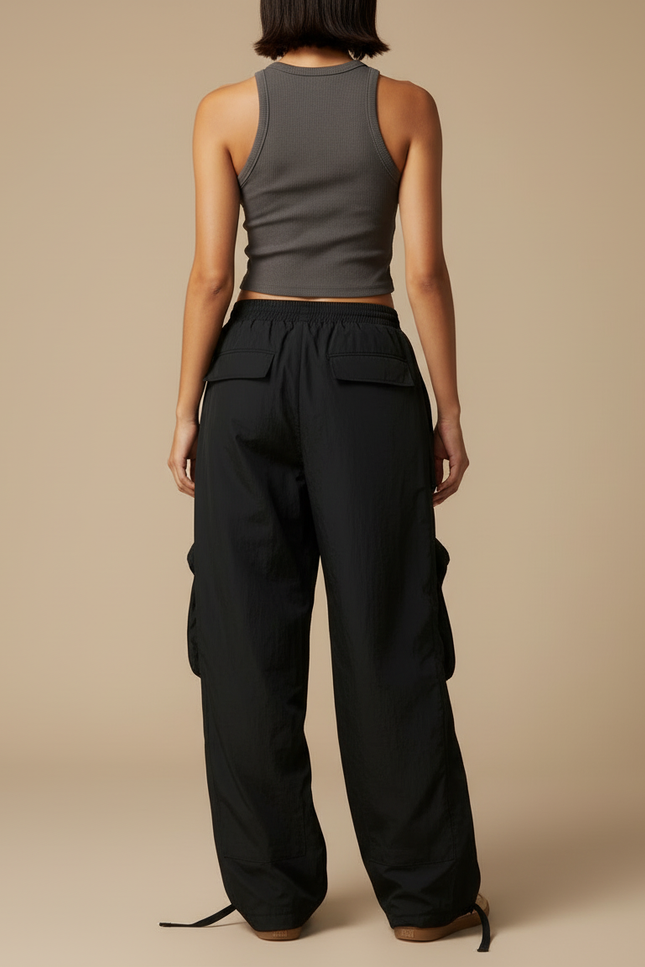 Pantalon Cargo Noir Ample Multipoches Décontracté Nylon - Polyester - vue 2