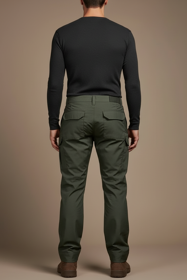 Pantalon Cargo Homme Vert Militaire Tactique Multi-Poches - Kaki Toile - vue 2