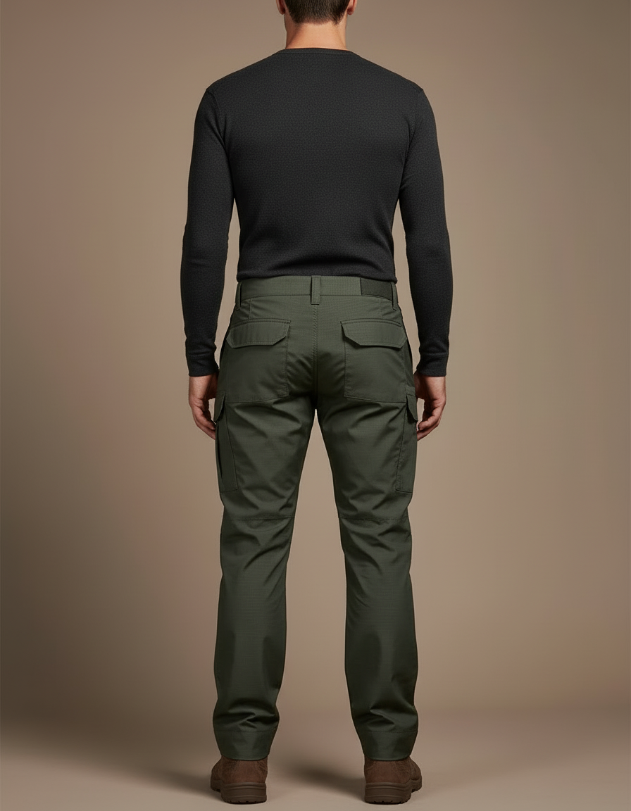 Pantalon Cargo Homme Vert Militaire Tactique Multi-Poches - Kaki Toile - vue 2