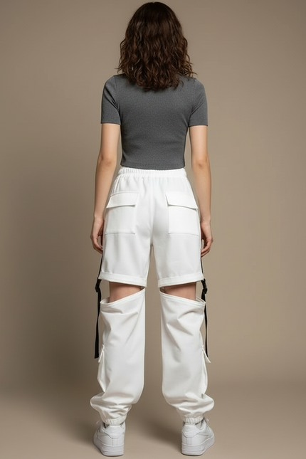 Pantalon Cargo Blanc Ample Amovible Femme - Gabardine - vue 2