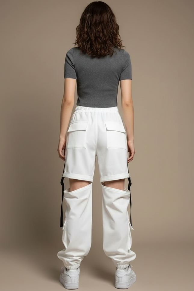 Pantalon Cargo Blanc Ample Amovible Femme - Gabardine - vue 2