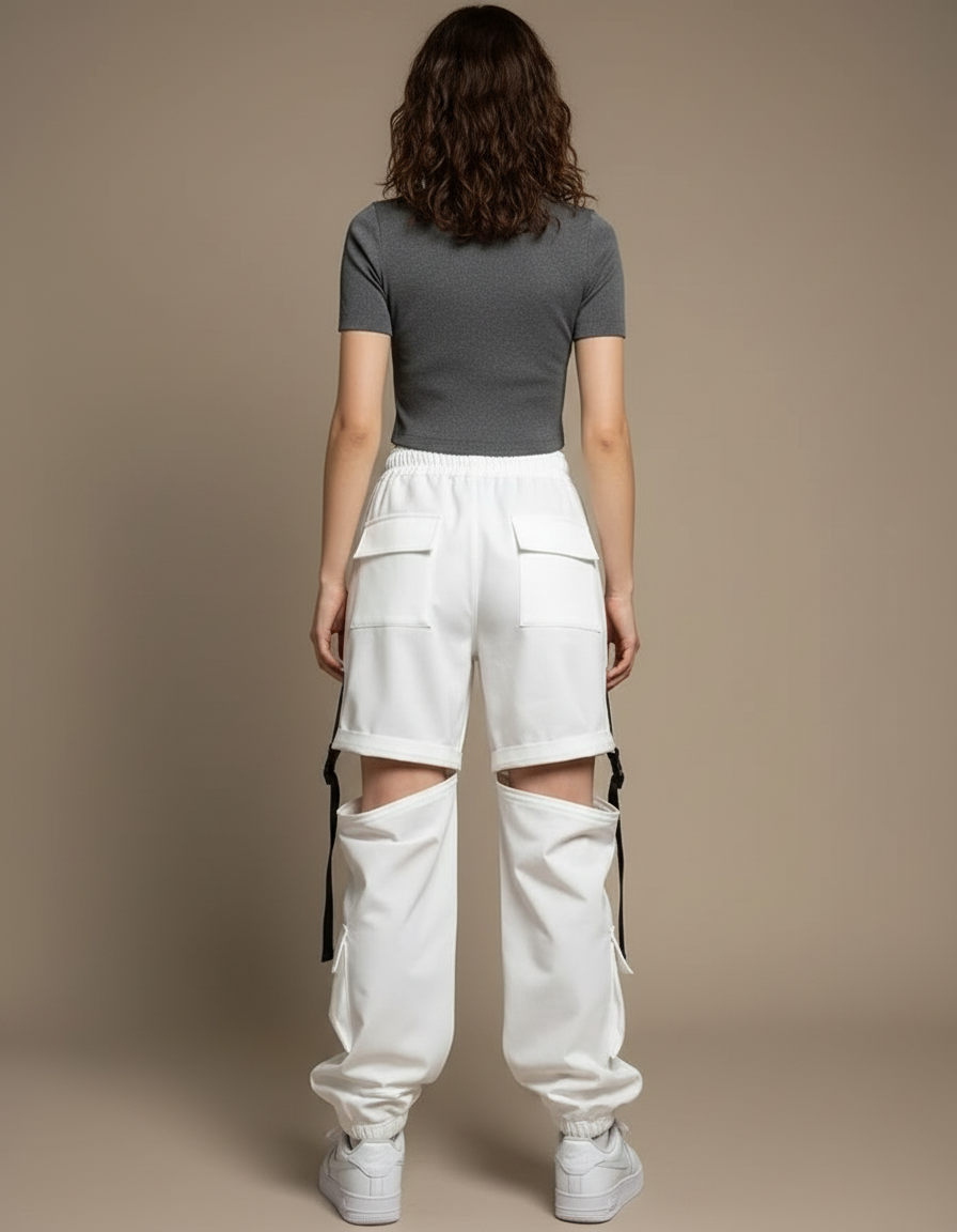 Pantalon Cargo Blanc Ample Amovible Femme - Gabardine - vue 2
