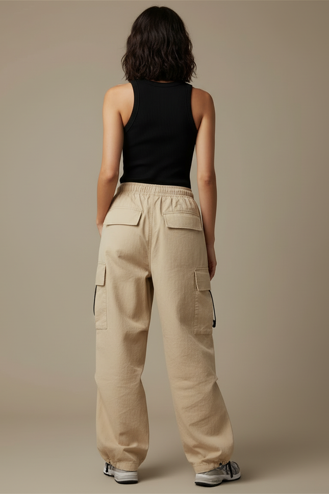 Pantalon Cargo Beige Ample Décontracté Cordon Femme - Toile - vue 2