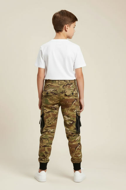 Pantalon Cargo Camouflage Militaire Garçon Multipoches Coton - Multicolore - vue 2