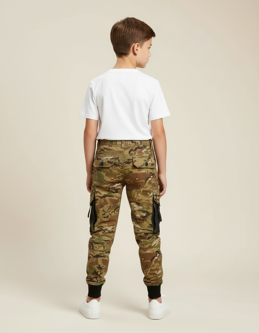 Pantalon Cargo Camouflage Militaire Garçon Multipoches Coton - Multicolore - vue 2