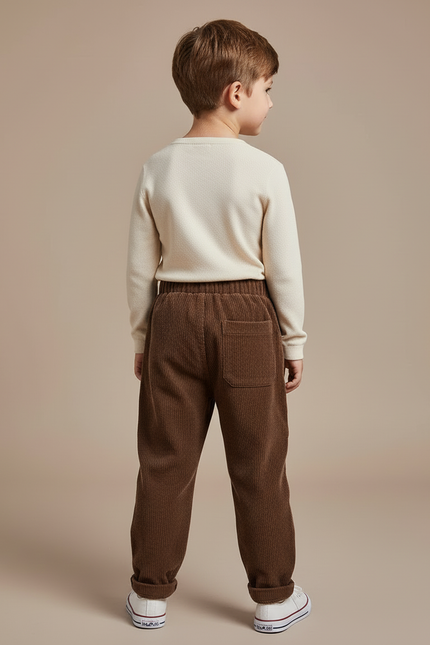 Pantalon Cargo Marron Côtelé Ample Enfant Décontracté - Cordé - vue 2