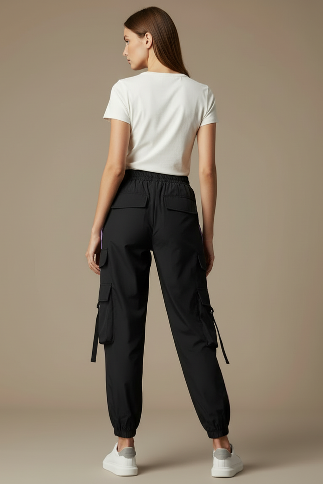 Pantalon Cargo Noir Violet Fluide Multipoches Femme - Polyester - vue 2