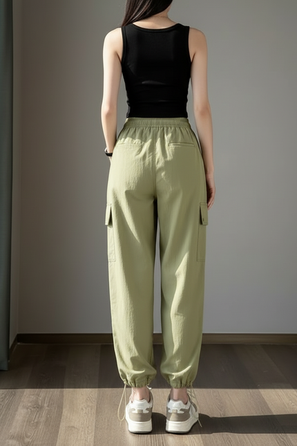 Pantalon Cargo Vert Large Ample Casual Femme - Polyester - vue 2