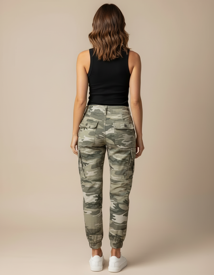 Pantalon Cargo Camouflage Militaire Ajusté Femme Jogger - Imprimé Toile - vue 2