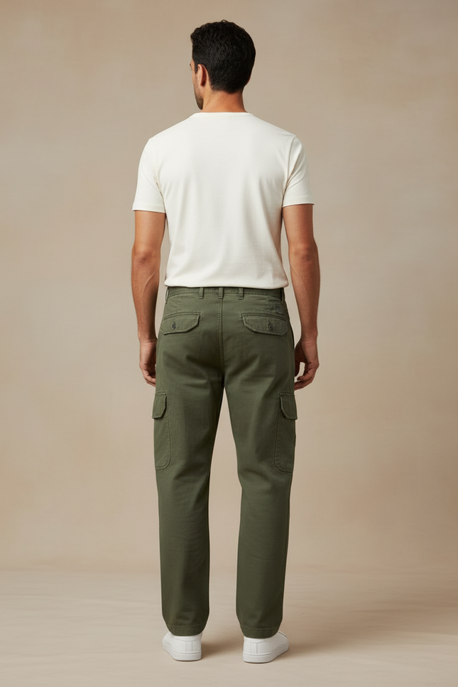 Pantalon Cargo Vert Kaki Ample Décontracté Homme - Toile - vue 2