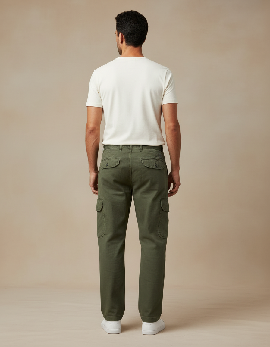 Pantalon Cargo Vert Kaki Ample Décontracté Homme - Toile - vue 2