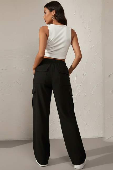 Pantalon Cargo Noir Côtelé Ample Décontracté Femme - Cordé - vue 2