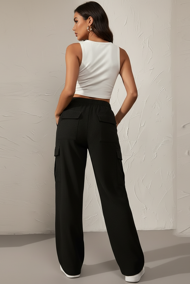 Pantalon Cargo Noir Côtelé Ample Décontracté Femme - Cordé - vue 2