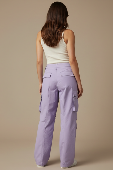 Pantalon Cargo Violet Ample Multipoches Décontracté Femme - Polyester - vue 2