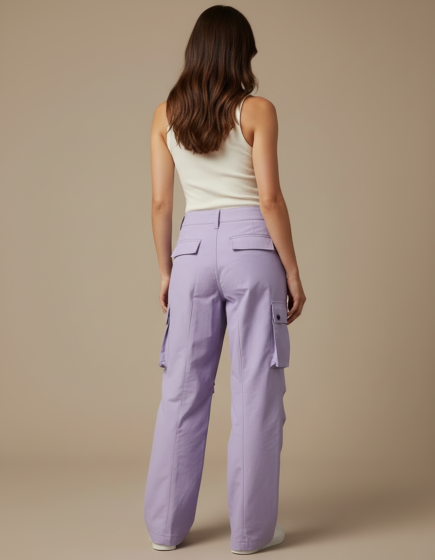 Pantalon Cargo Violet Ample Multipoches Décontracté Femme - Polyester - vue 2