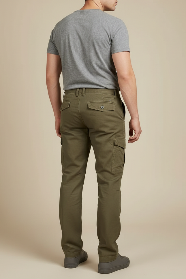 Pantalon Cargo Kaki Droit Coton Décontracté Multipoches - vue 2