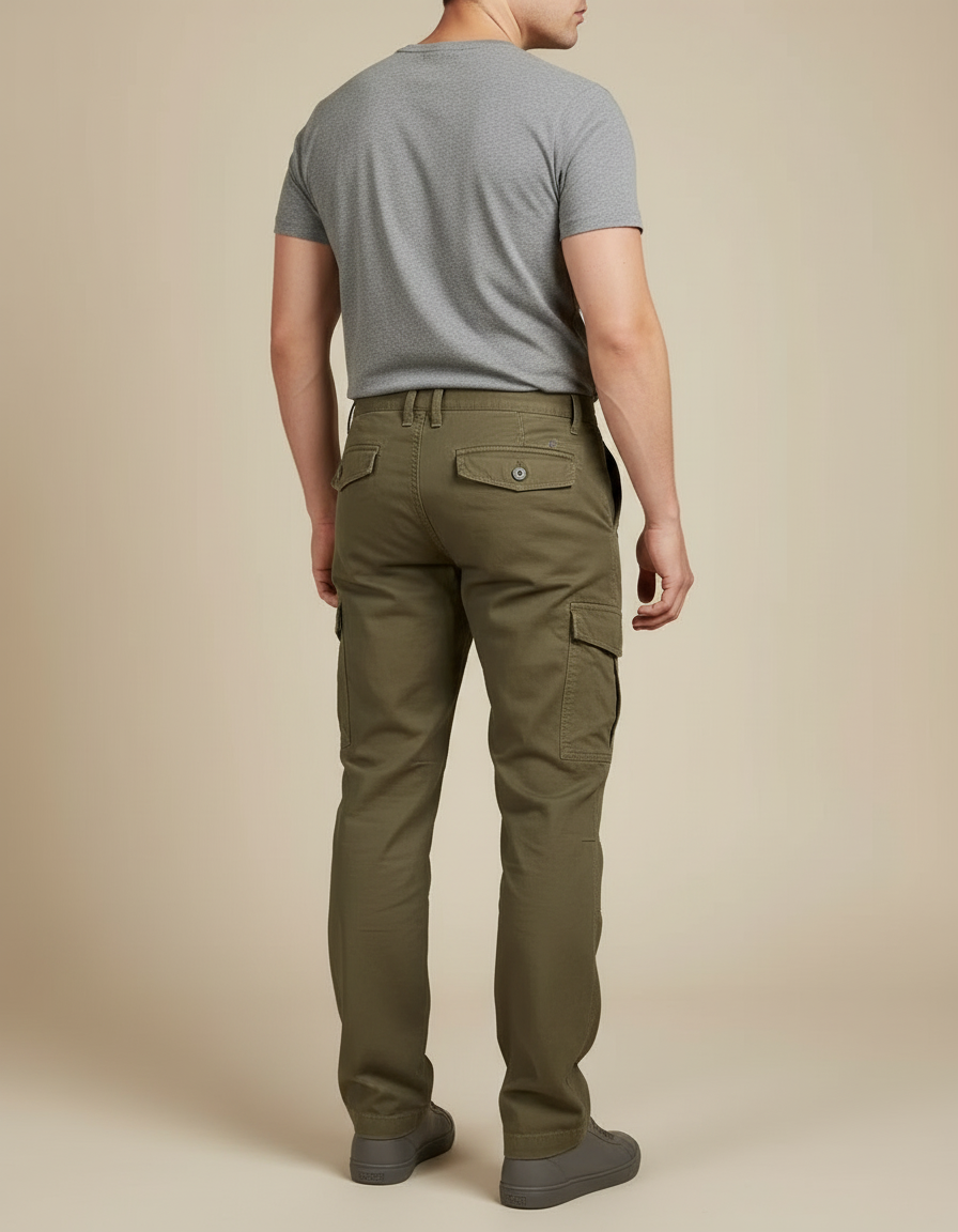 Pantalon Cargo Kaki Droit Coton Décontracté Multipoches - vue 2