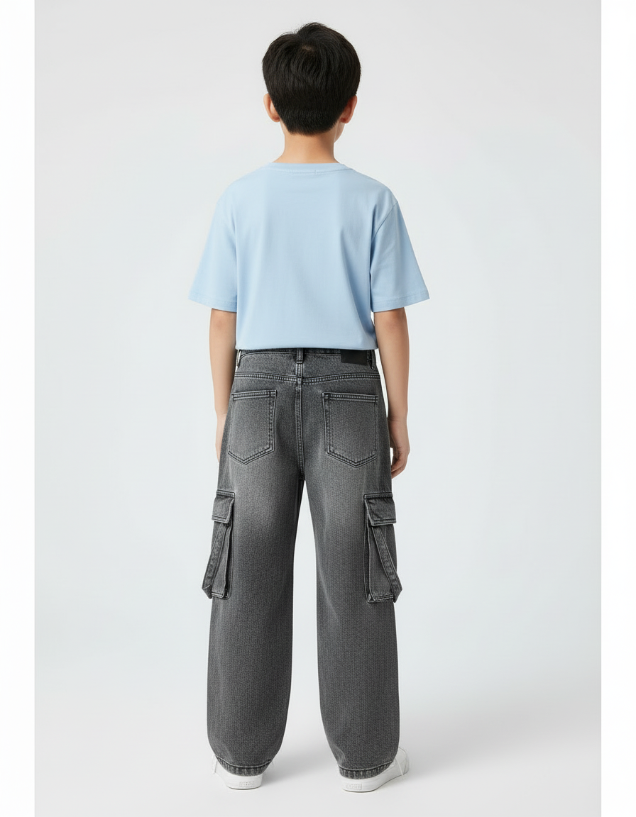 Pantalon Cargo Jean Gris Ample Multipoches Enfant - vue 2