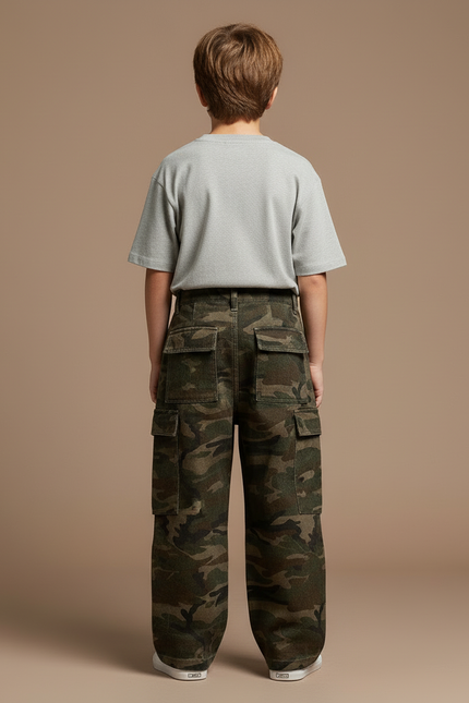 Pantalon Cargo Camouflage Ample Décontracté Enfant - Imprimé Molleton - vue 2