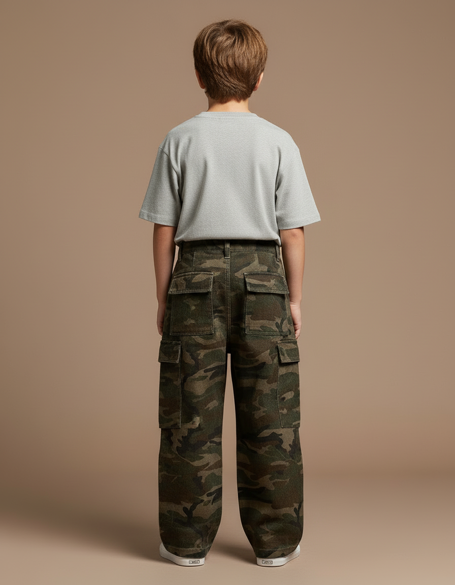 Pantalon Cargo Camouflage Ample Décontracté Enfant - Imprimé Molleton - vue 2