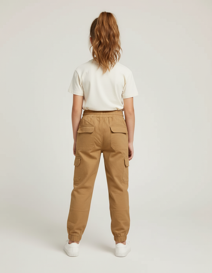 Pantalon Cargo Kaki Ample Cordon Poches Enfant - Gabardine - vue 2
