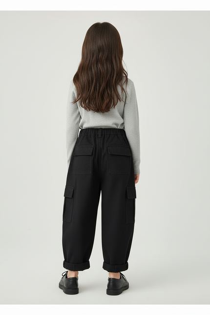 Pantalon Cargo Noir Ample Coton Multipoches Enfant - vue 2