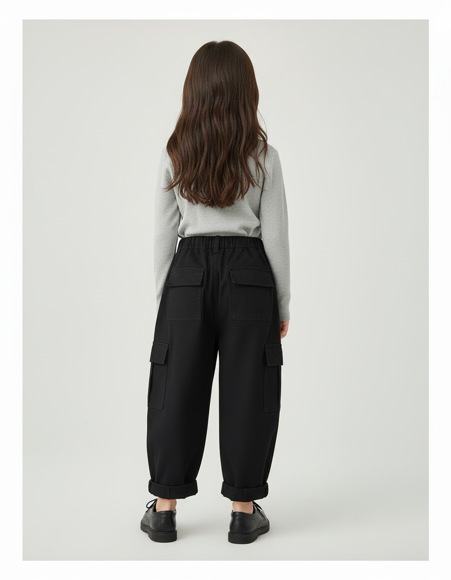 Pantalon Cargo Noir Ample Coton Multipoches Enfant - vue 2