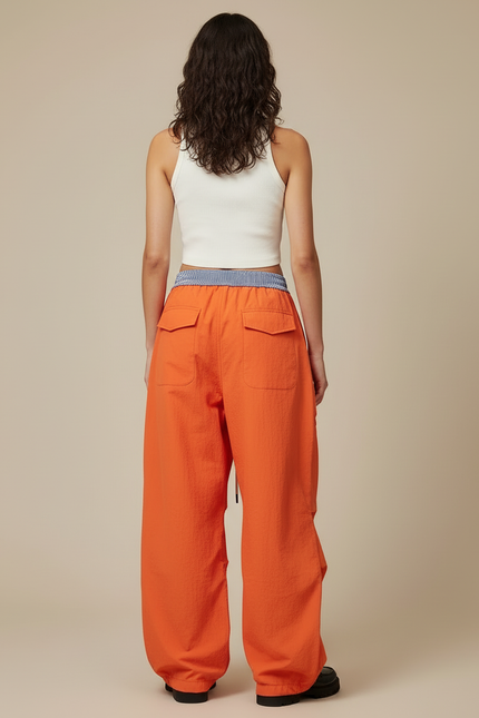 Pantalon Cargo Orange Ample Taille Haute Décontracté - Polyester - vue 2