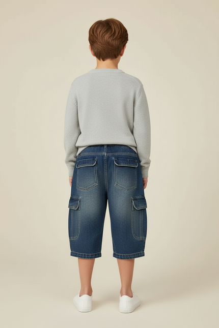 Pantalon Cargo Denim Ample Bleu Délavé Enfant - Jean - vue 2