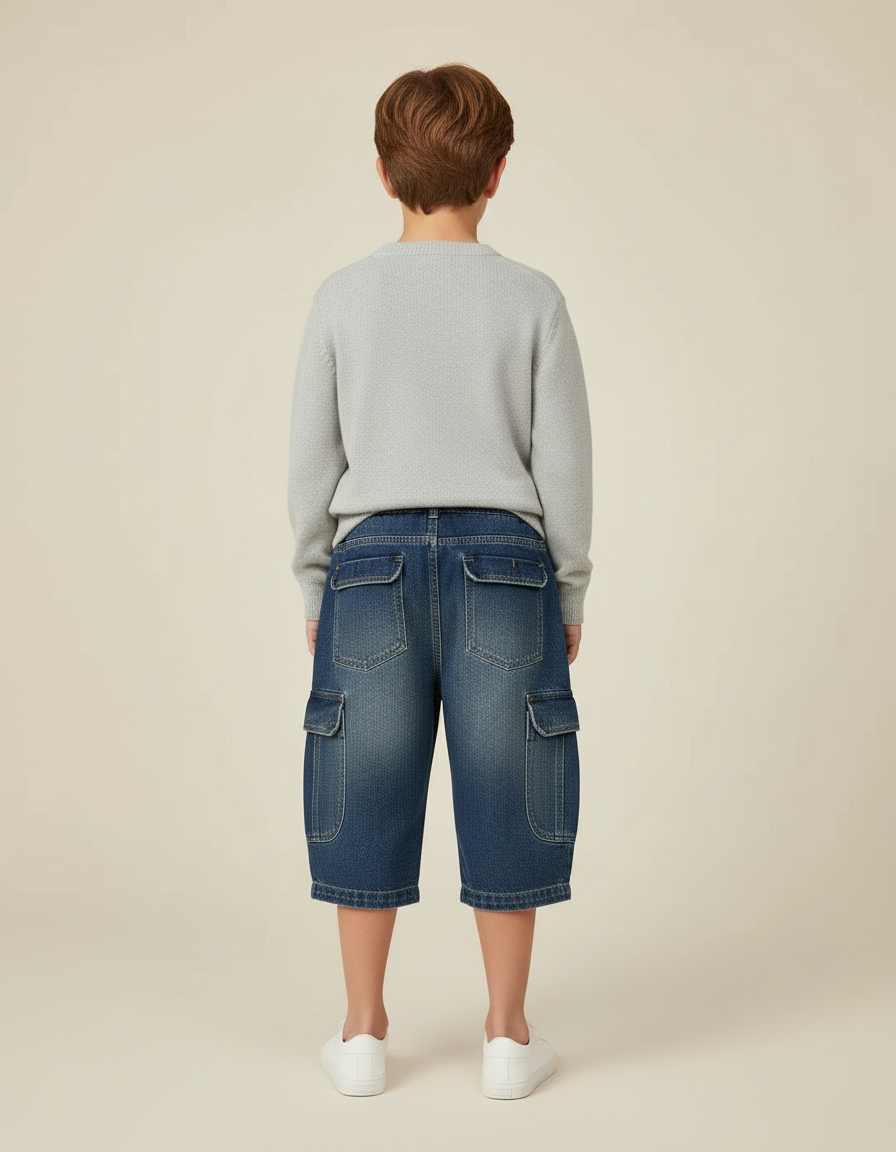 Pantalon Cargo Denim Ample Bleu Délavé Enfant - Jean - vue 2