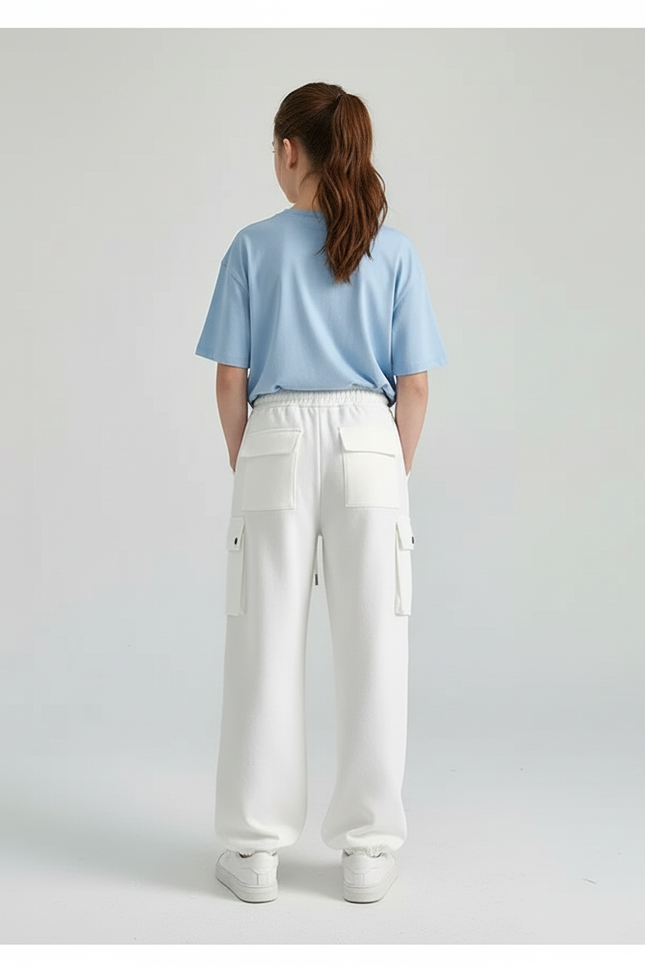 Pantalon Cargo Blanc Ample Décontracté Poches Fille - Molleton - vue 2