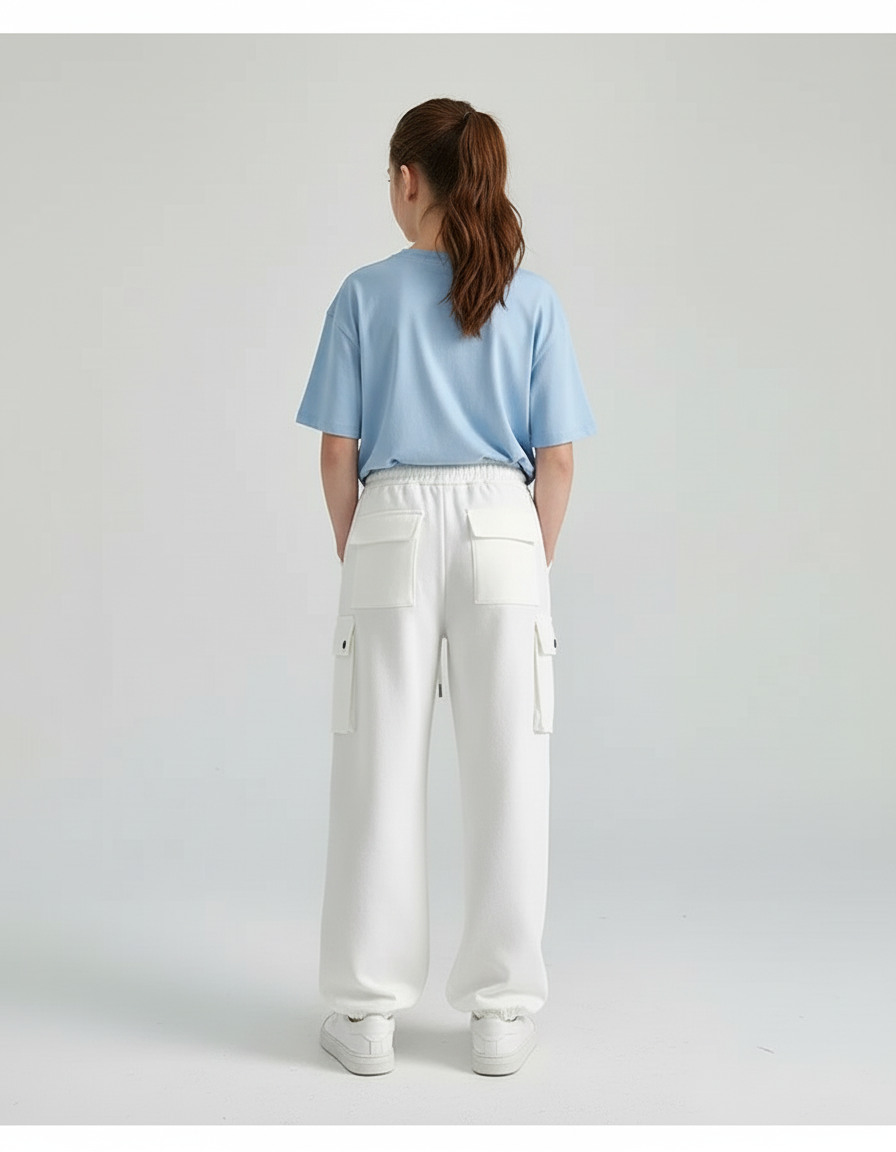 Pantalon Cargo Blanc Ample Décontracté Poches Fille - Molleton - vue 2