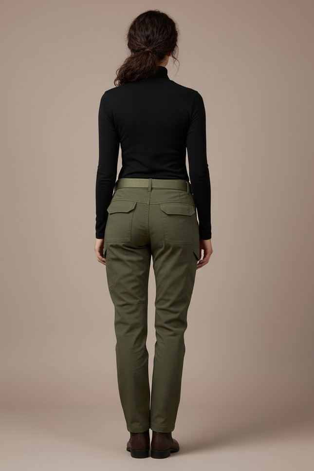 Pantalon Cargo Vert Kaki Slim Femme Militaire - Toile - vue 2
