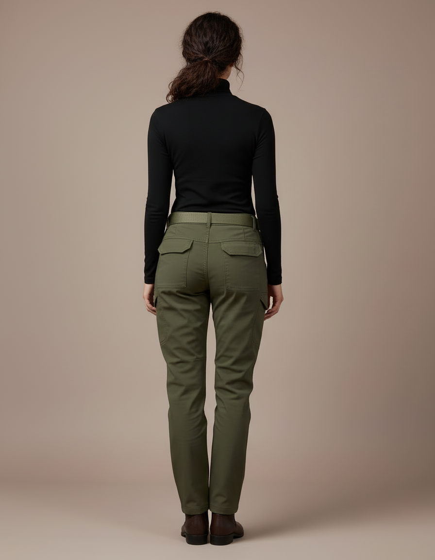 Pantalon Cargo Vert Kaki Slim Femme Militaire - Toile - vue 2