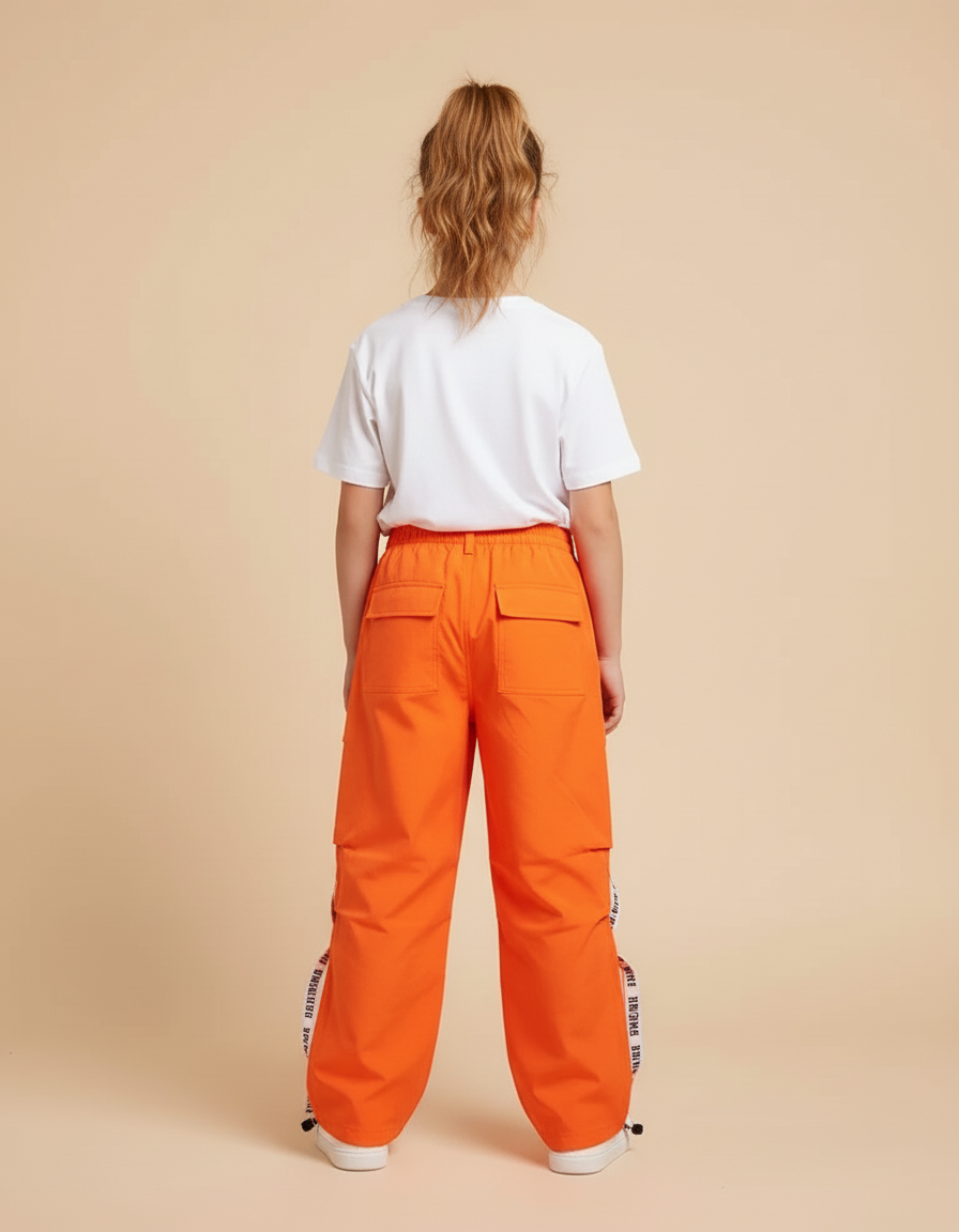 Pantalon Cargo Orange Ample Enfant Streetwear Sangles - Toile - vue 2