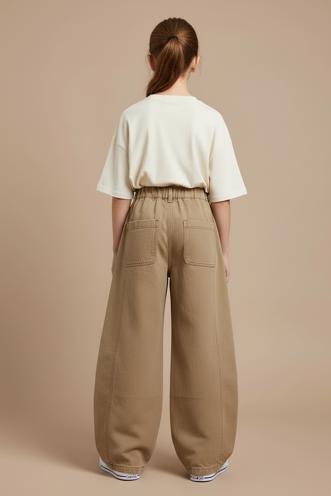 Pantalon Cargo Ample Beige Enfant Multipoches - Kaki Toile - vue 2