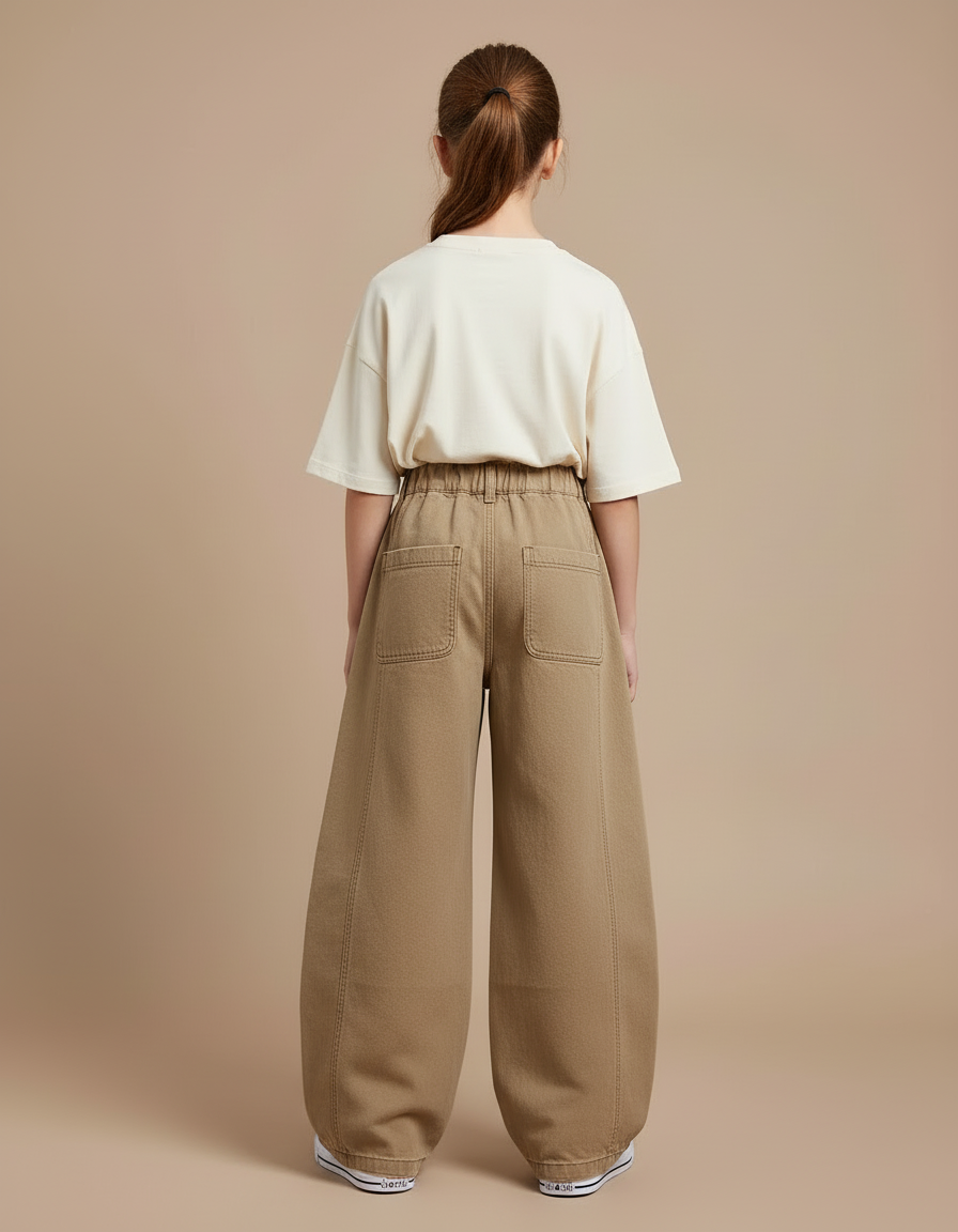 Pantalon Cargo Ample Beige Enfant Multipoches - Kaki Toile - vue 2