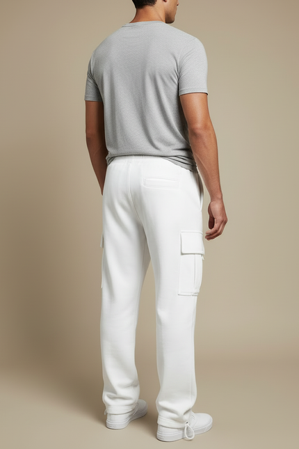 Pantalon Cargo Blanc Ample Molletonné Homme Sportif - vue 2