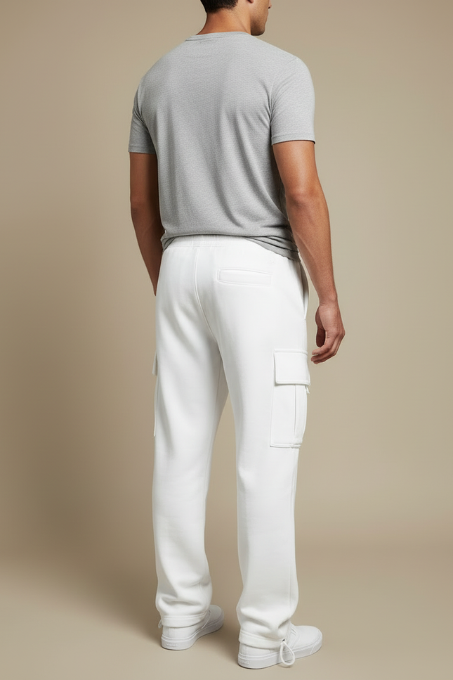 Pantalon Cargo Blanc Ample Molletonné Homme Sportif - vue 2