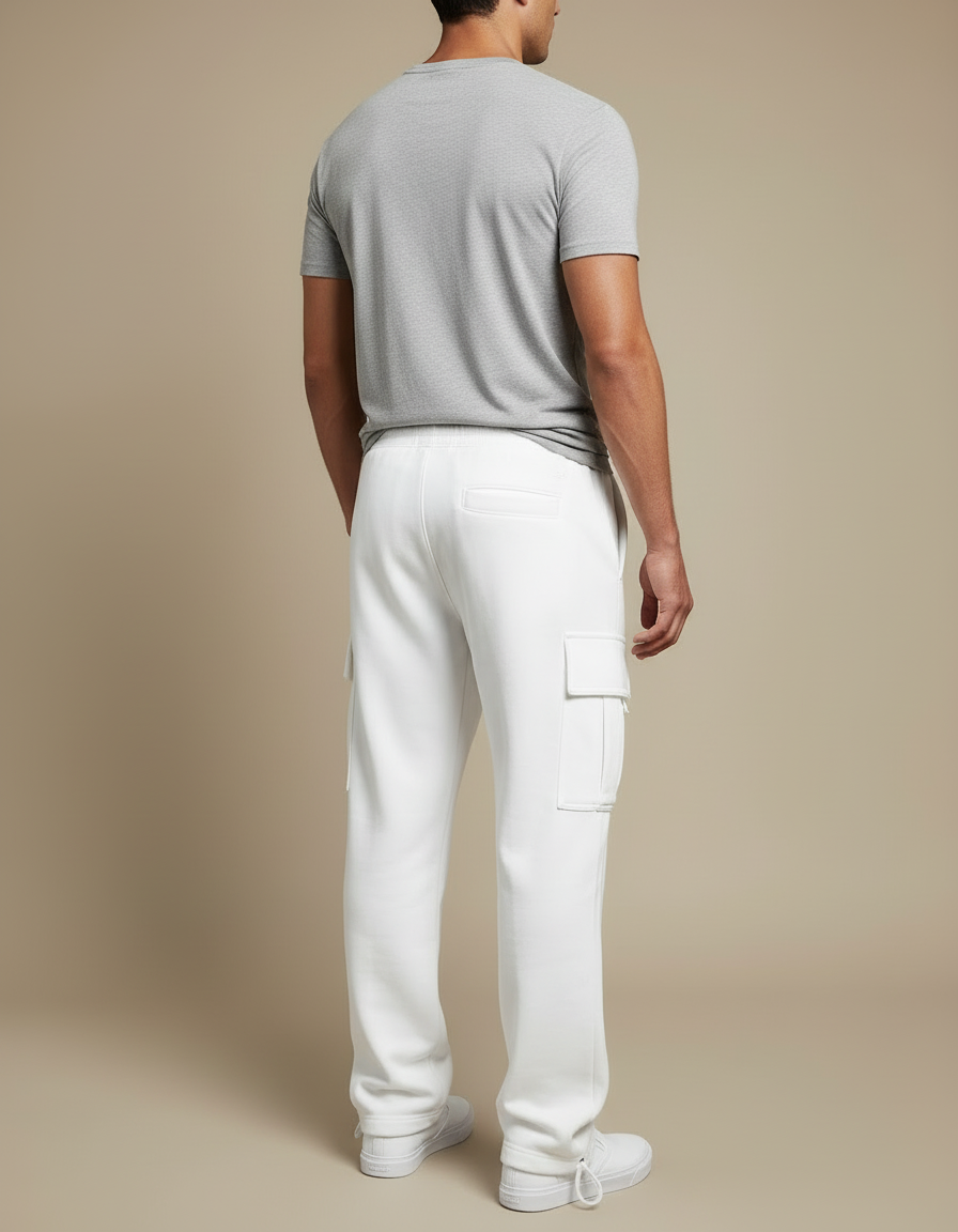 Pantalon Cargo Blanc Ample Molletonné Homme Sportif - vue 2