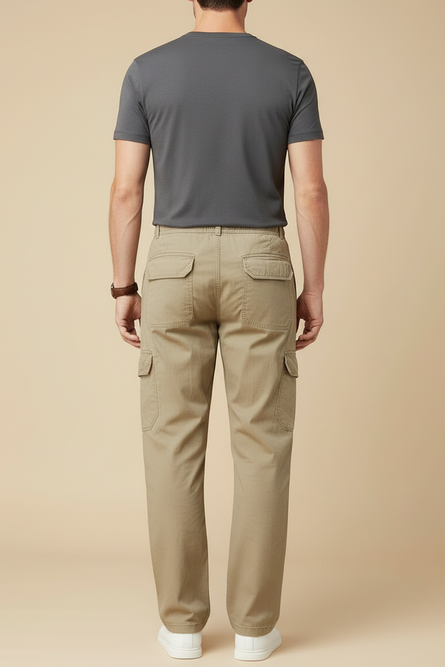 Pantalon Cargo Beige Coton Ample Élastique Décontracté Homme - vue 2