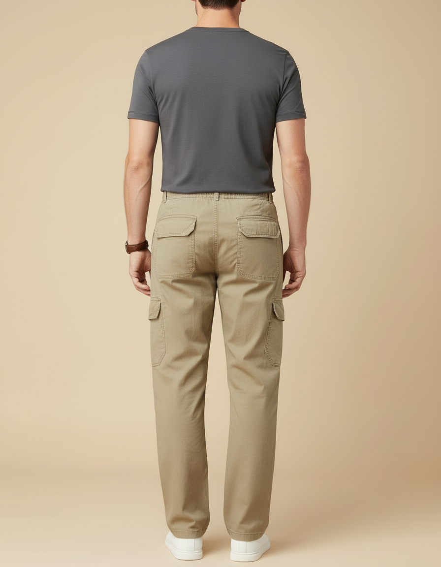Pantalon Cargo Beige Coton Ample Élastique Décontracté Homme - vue 2