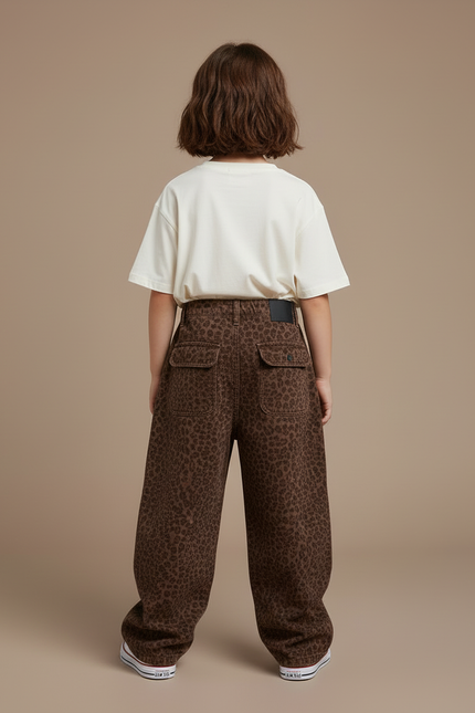 Pantalon Cargo Léopard Marron Ample Multipoches Fille - Toile - vue 2