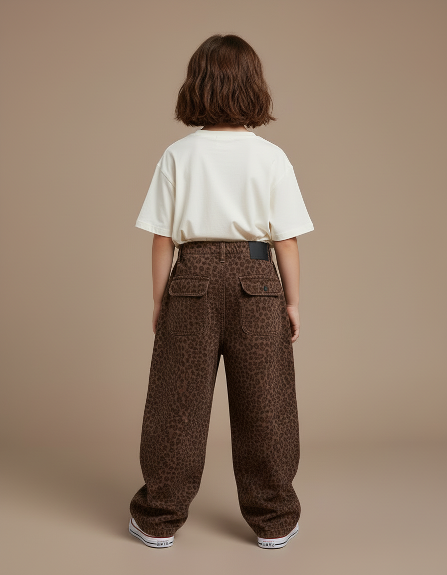 Pantalon Cargo Léopard Marron Ample Multipoches Fille - Toile - vue 2