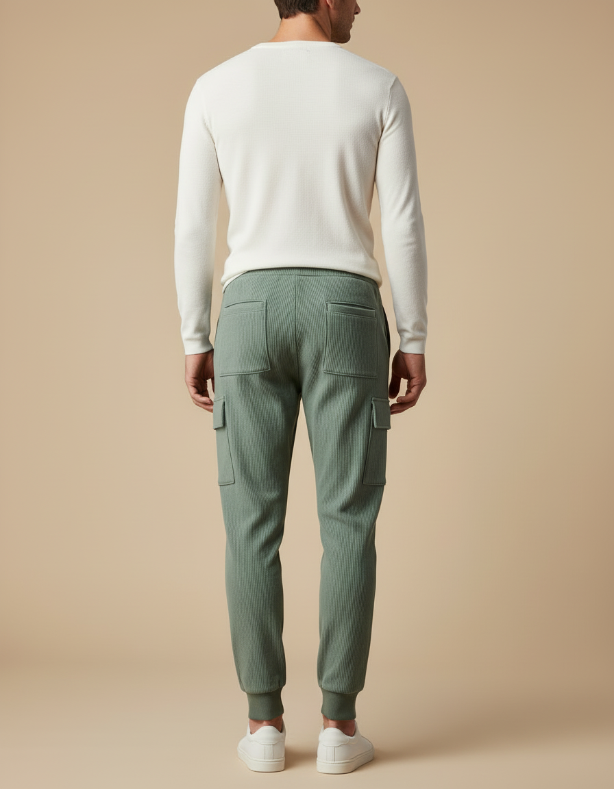Pantalon Cargo Vert Côtelé Ample Homme Décontracté - Maille - vue 2